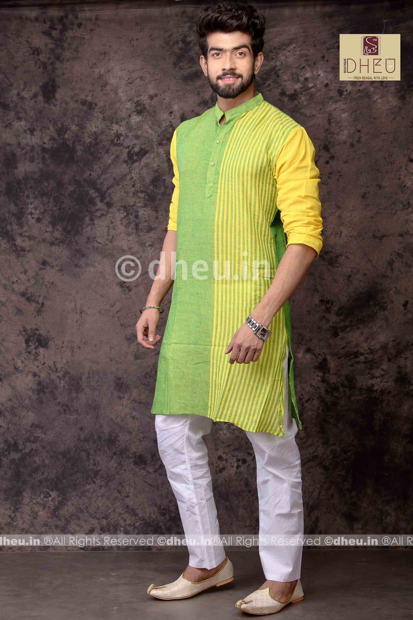 Gorgeous Green - Handloom Pure Cotton Saree-Kurta Couple Set - Boutique Dheu
