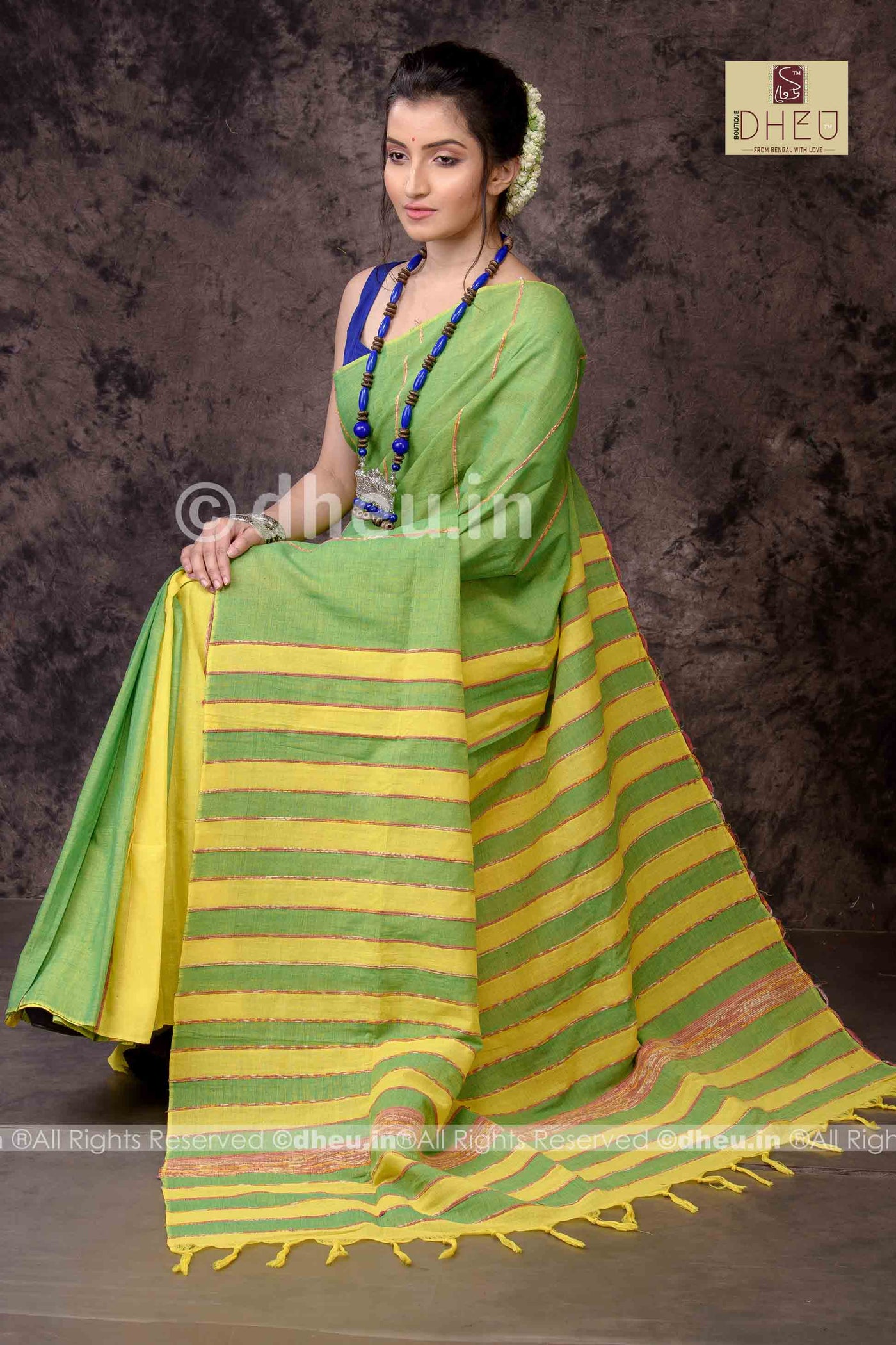 Gorgeous Green - Handloom Pure Cotton Saree-Kurta Couple Set - Boutique Dheu