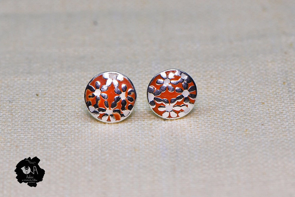 Pure Silver Minakari Studs - Boutique Dheu