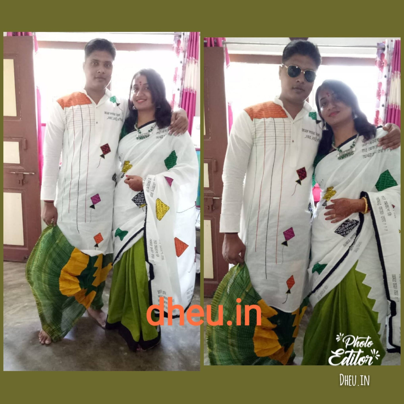 Kite Applique Couple Set-Saree-Kurta - Boutique Dheu