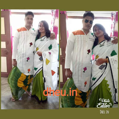 Kite Applique Couple Set-Saree-Kurta - Boutique Dheu