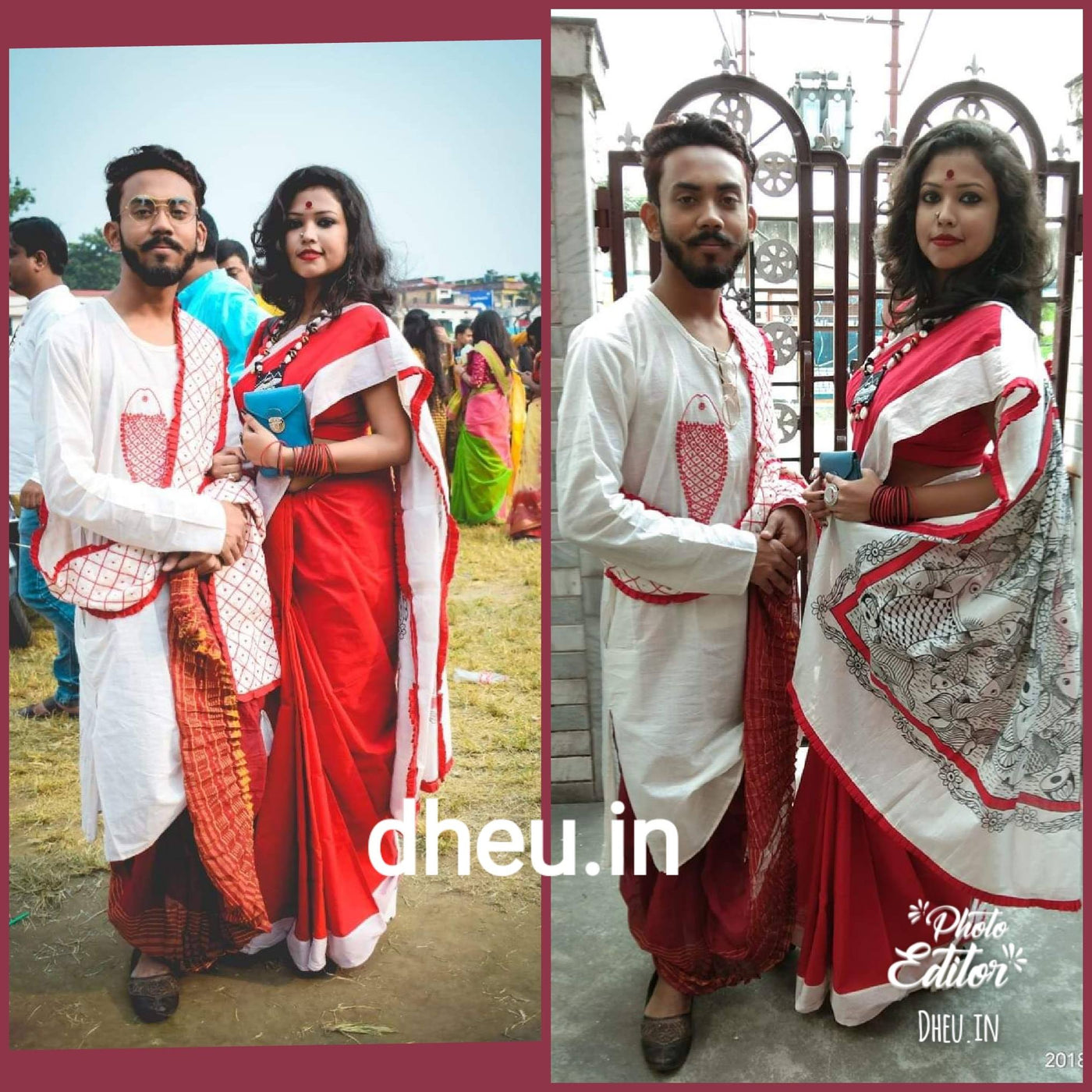 Macher Biye Couple Set-Saree-Kurta - Boutique Dheu