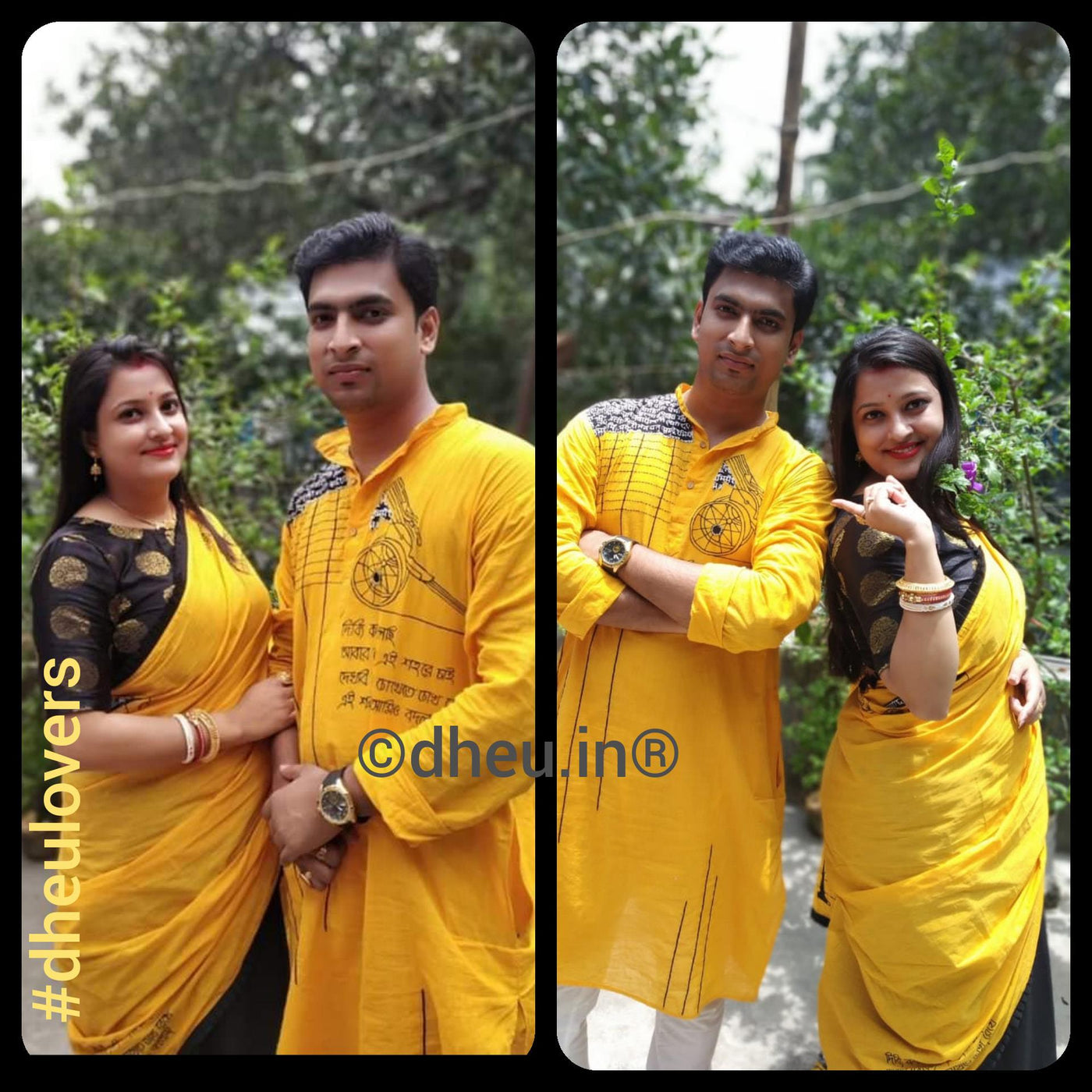 Kolkata Couple Set-Saree-kurta - Boutique Dheu