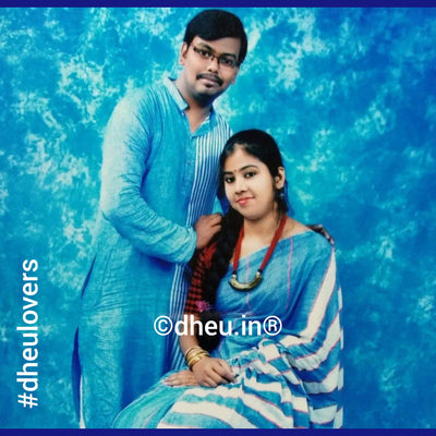 Handloom Pure Cotton Saree-Kurta Couple Set - Boutique Dheu