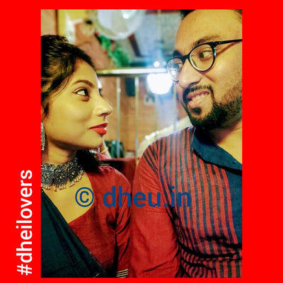 Bold Blue-Handloom Pure Cotton Saree-Kurta Couple Set - Boutique Dheu
