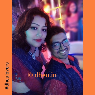 Handloom Pure Cotton Jharna-Khadi Saree-Kurta Couple Set - Boutique Dheu