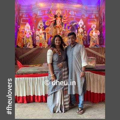 Gizmo Grey- Handloom Pure Cotton Saree-Kurta Couple Set
