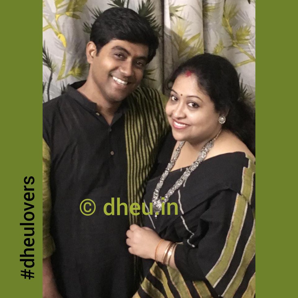 Black Magic- Handloom Pure Cotton Saree-Kurta Couple Set - Boutique Dheu