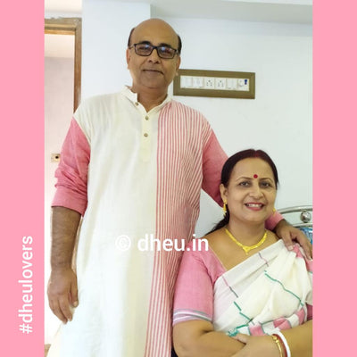 Handloom Pure Cotton Saree-Kurta Couple Set - Boutique Dheu