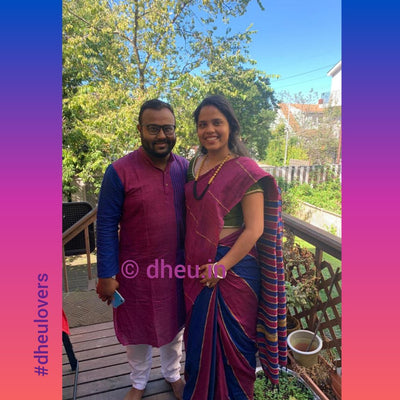 Magical Magenta- Handloom Pure Cotton Saree-Kurta Couple Set - Boutique Dheu