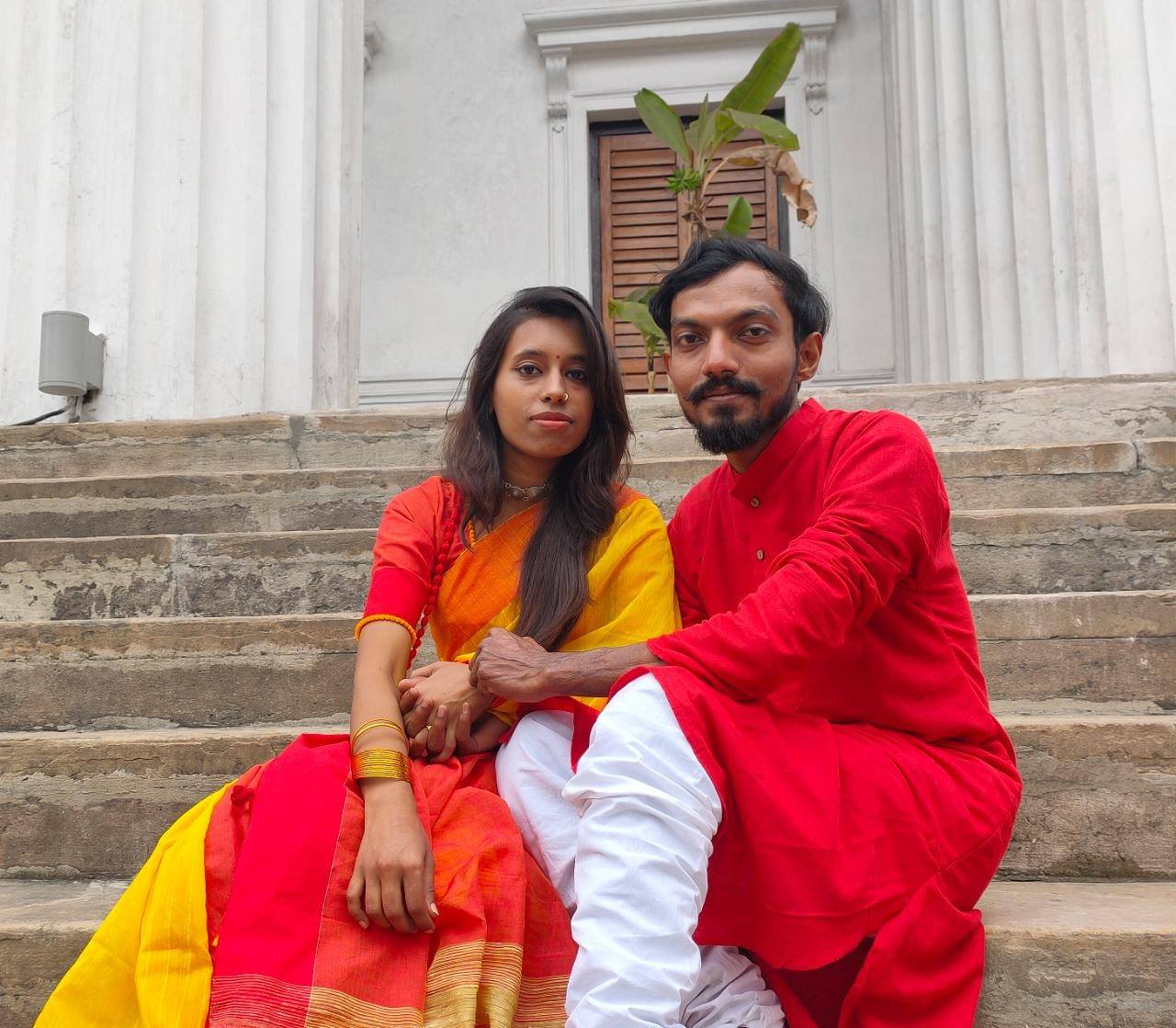 Handloom Cotton-Silk Saree-Kurta Couple Set - Boutique Dheu