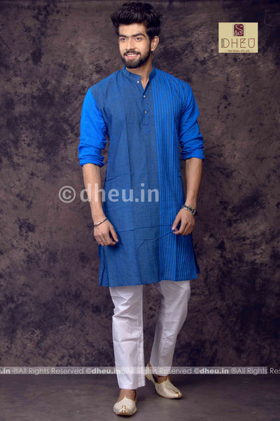 Blue Lily- Handloom Pure Cotton Saree-Kurta  Couple Set - Boutique Dheu