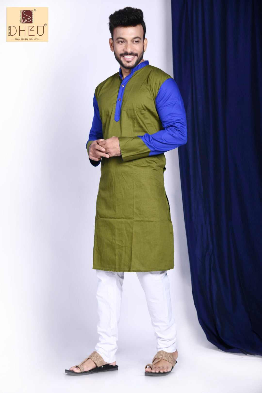 Vibrant blue-Moss green designer kurta at low cost in dheu.in