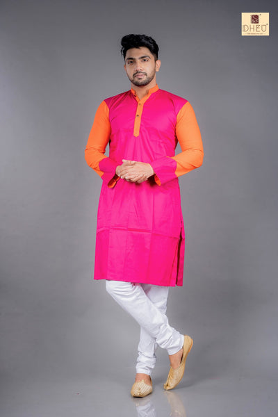 Vibrant pink-orange designer kurta at low cost in dheu.in