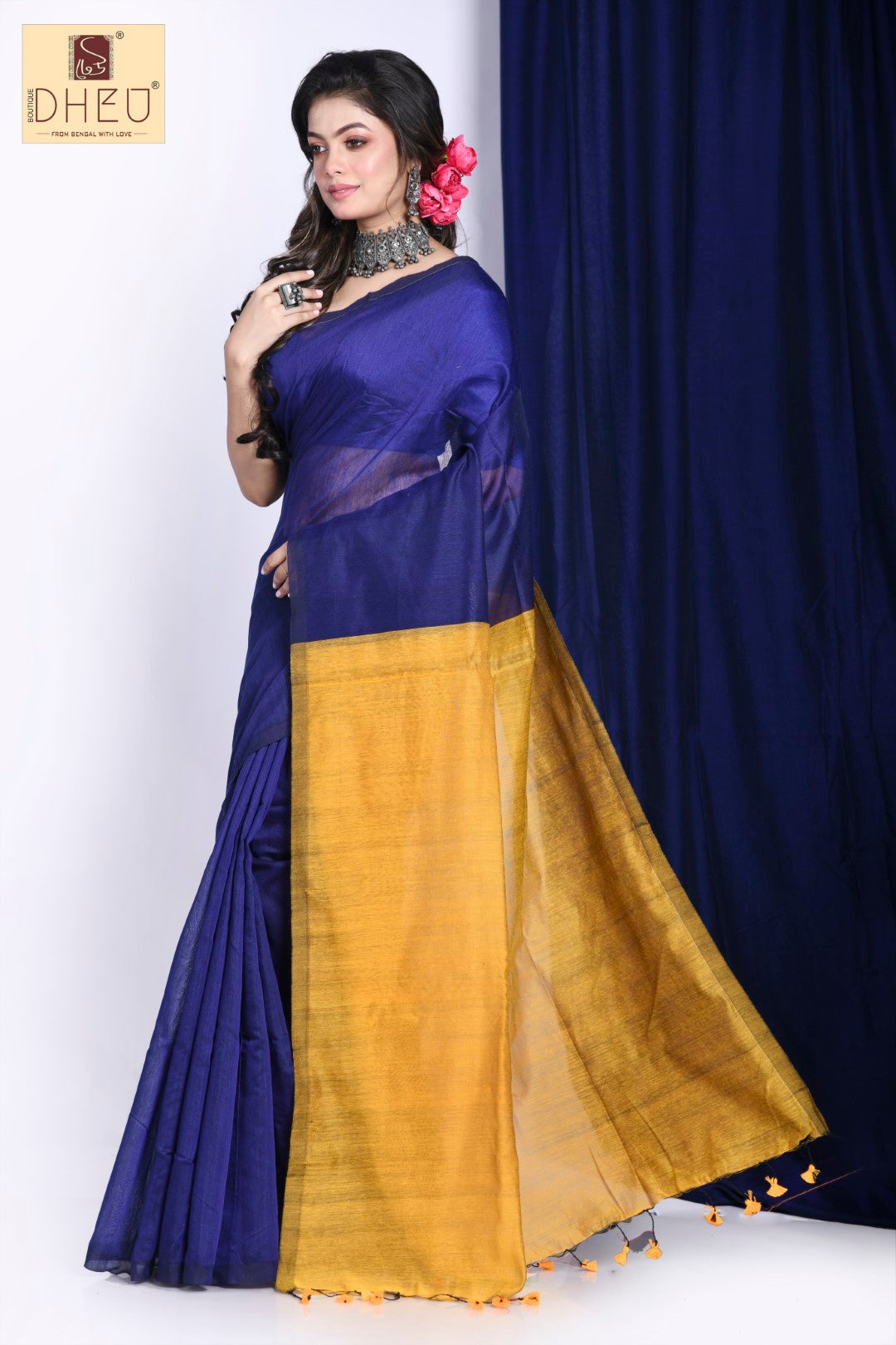 TIBETIAN BLUE POPPY - Bengal Handloom  Saree