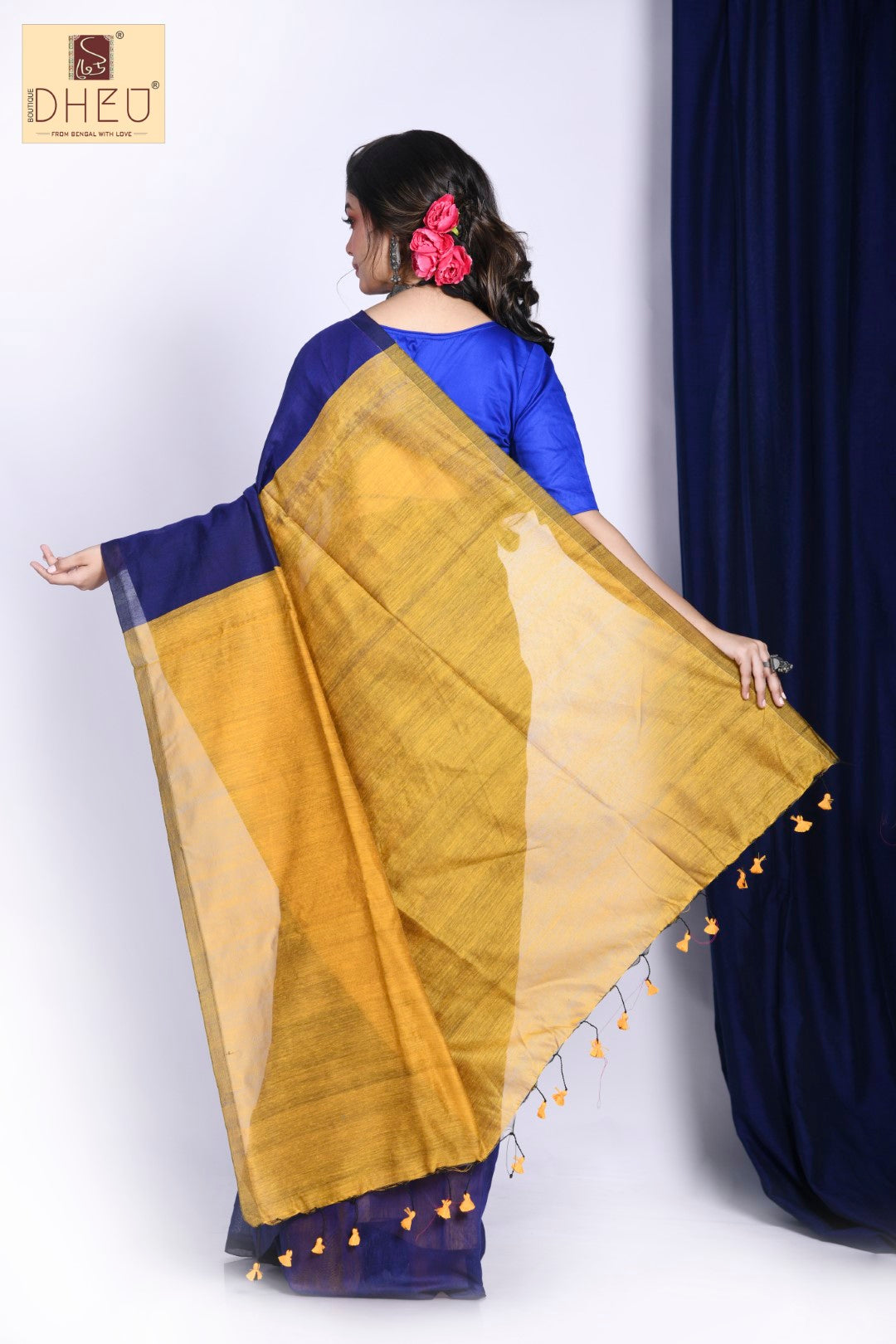 TIBETIAN BLUE POPPY - Bengal Handloom  Saree