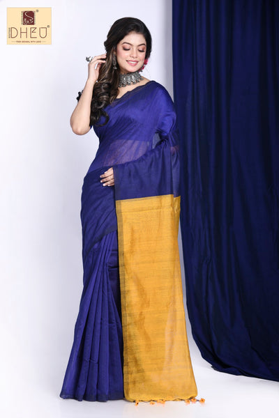 TIBETIAN BLUE POPPY - Bengal Handloom  Saree