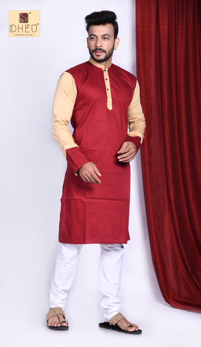 Vibrant maroon-beige designer kurta at low cost in dheu.in