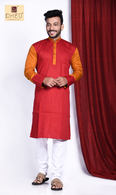 Vibrant maroon-yellow designer kurta at low cost in dheu.in