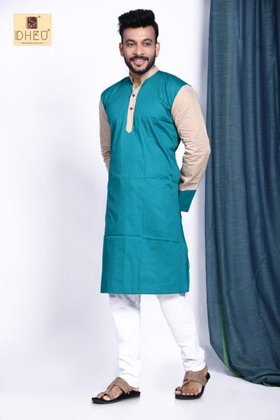 Vibrant aqua blue-beige designer kurta at low cost in dheu.in