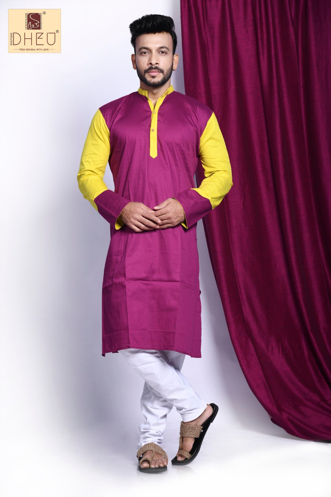 Vibrant magenta-yellow designer kurta at low cost in dheu.in