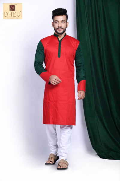 Vibrant red-green designer kurta at low cost in dheu.in