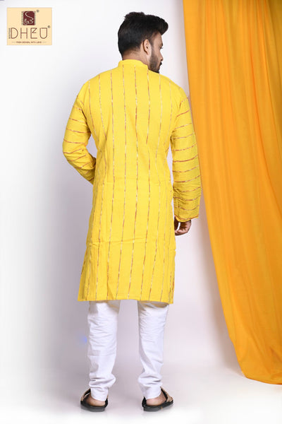 Yellow Khes pure Cotton Kurta for Men