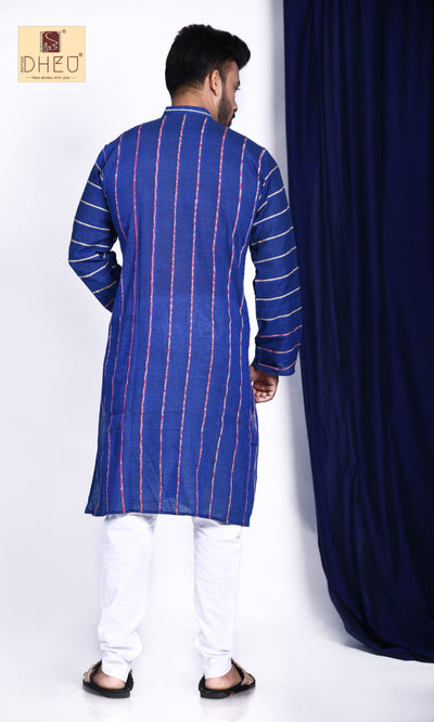 Blue Cotton Khes Kurta for Men