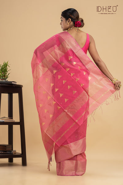 Pink Robins-Maheswari Silk Saree