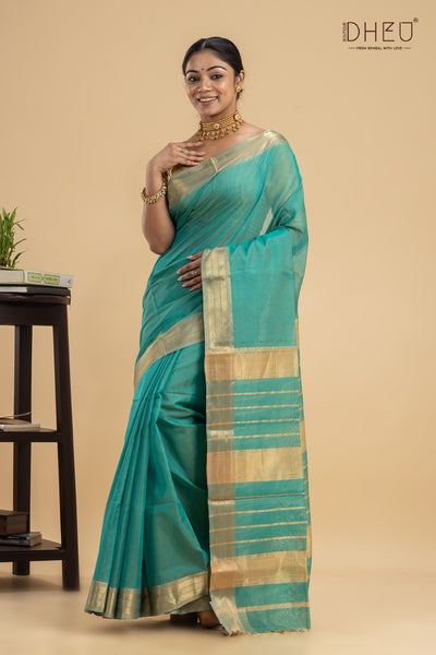 Pastel Sea Green-Chanderi Silk Saree