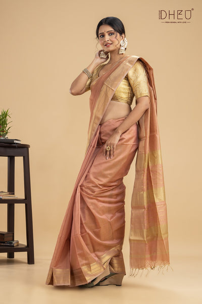 Pastel Peach-Chanderi Silk Saree