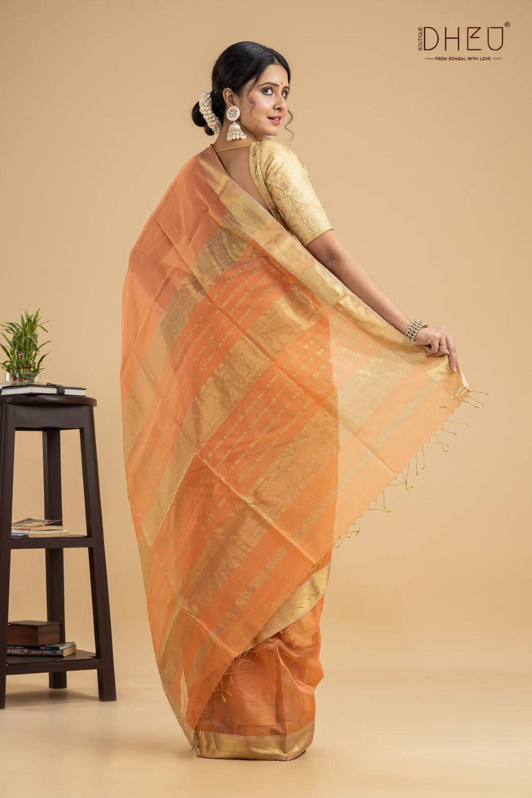 Pastel Orange-Chanderi Silk Saree