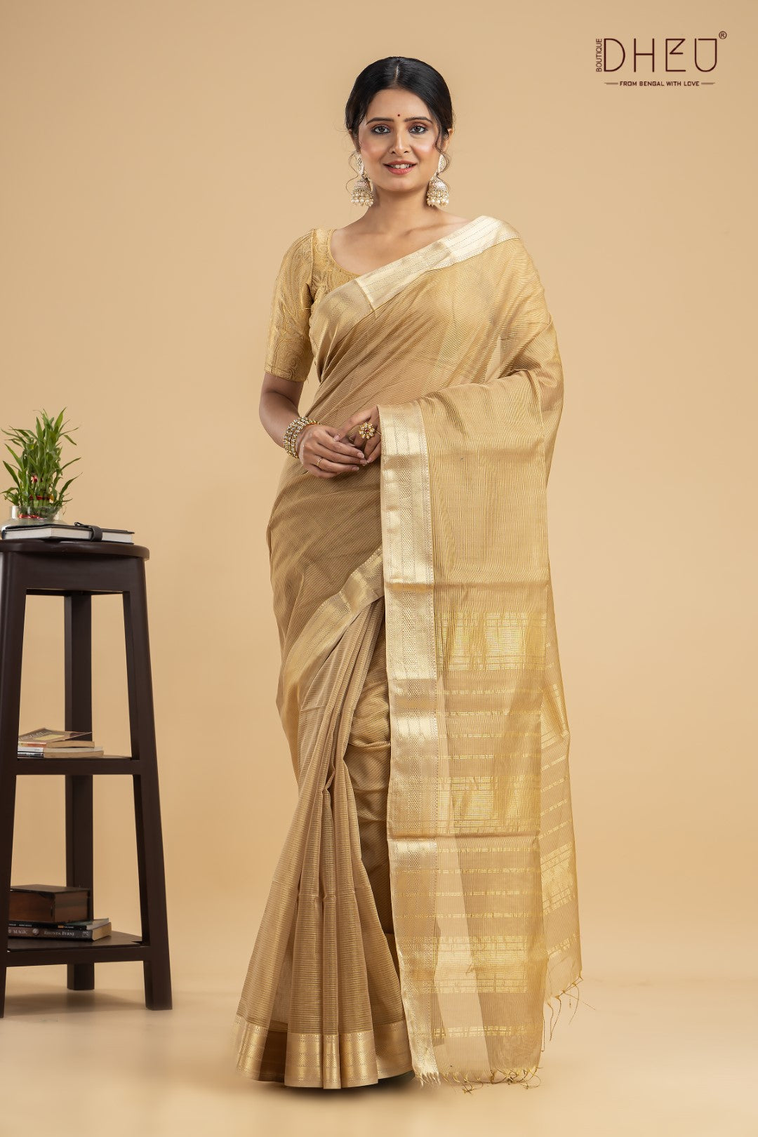 Pastel Beige Chanderi Silk Saree