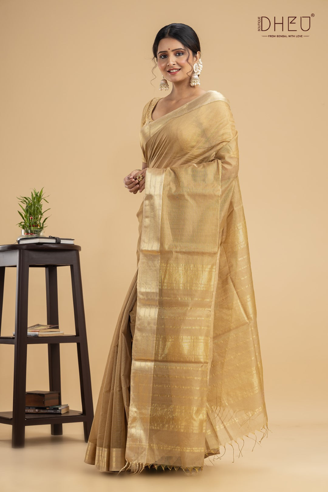 Pastel Beige Chanderi Silk Saree