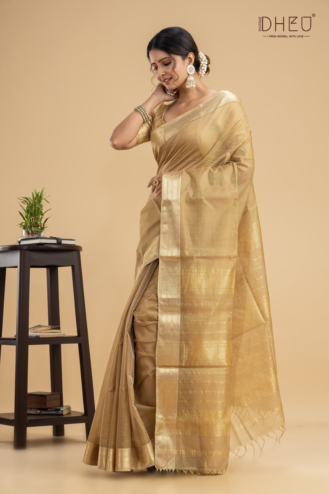 Pastel Beige Chanderi Silk Saree