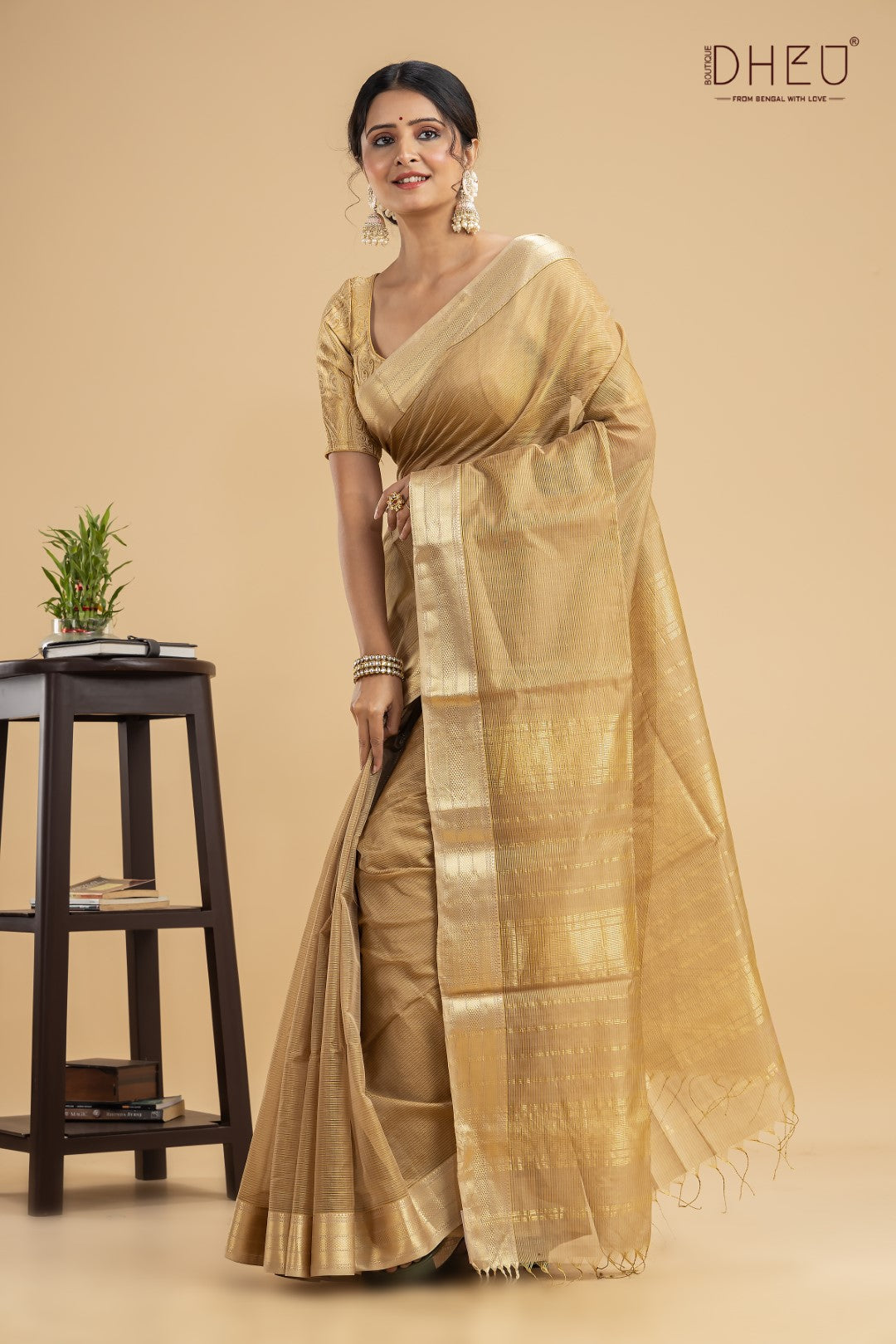 Pastel Beige Chanderi Silk Saree