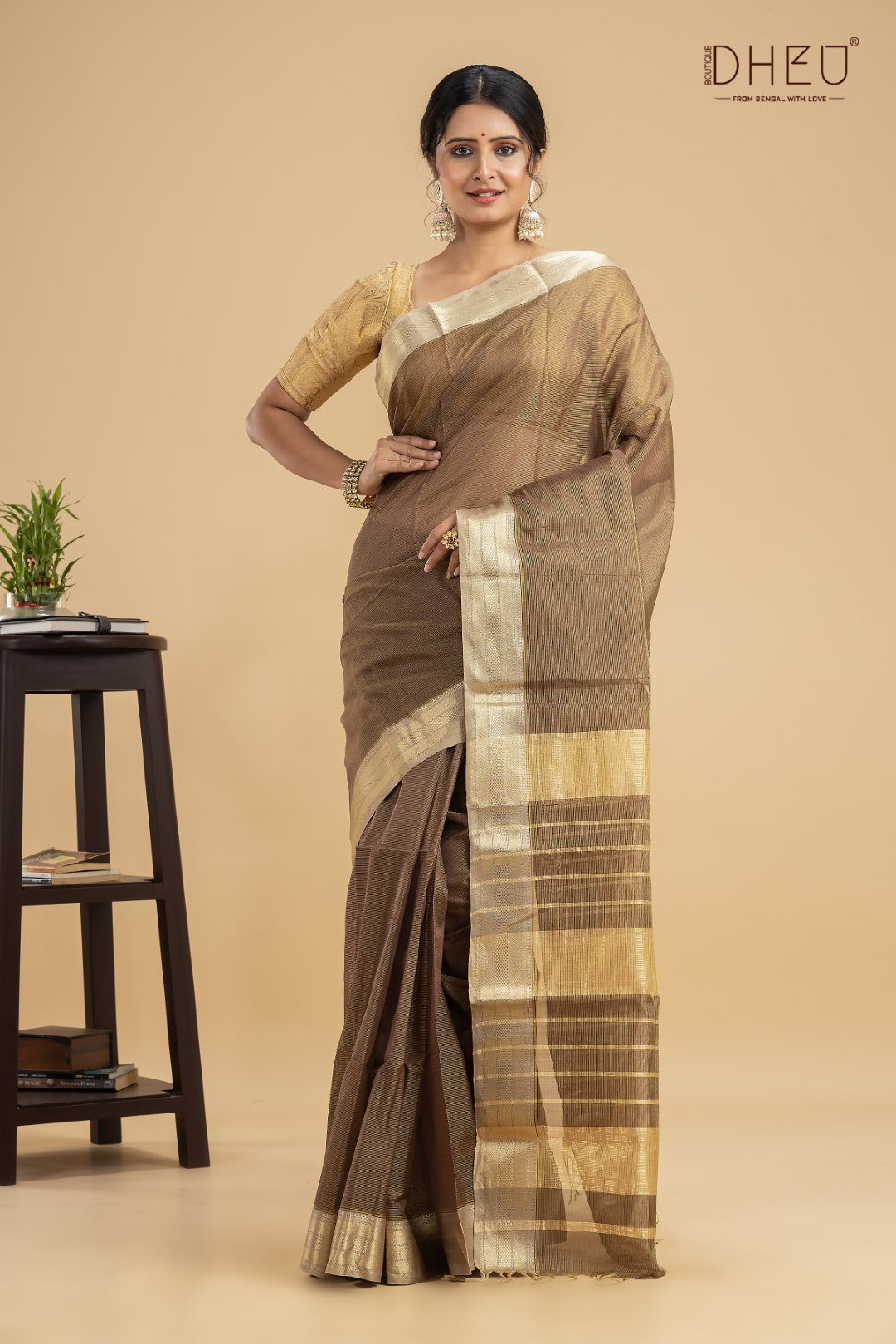 Pastel Brown Chanderi Silk Saree