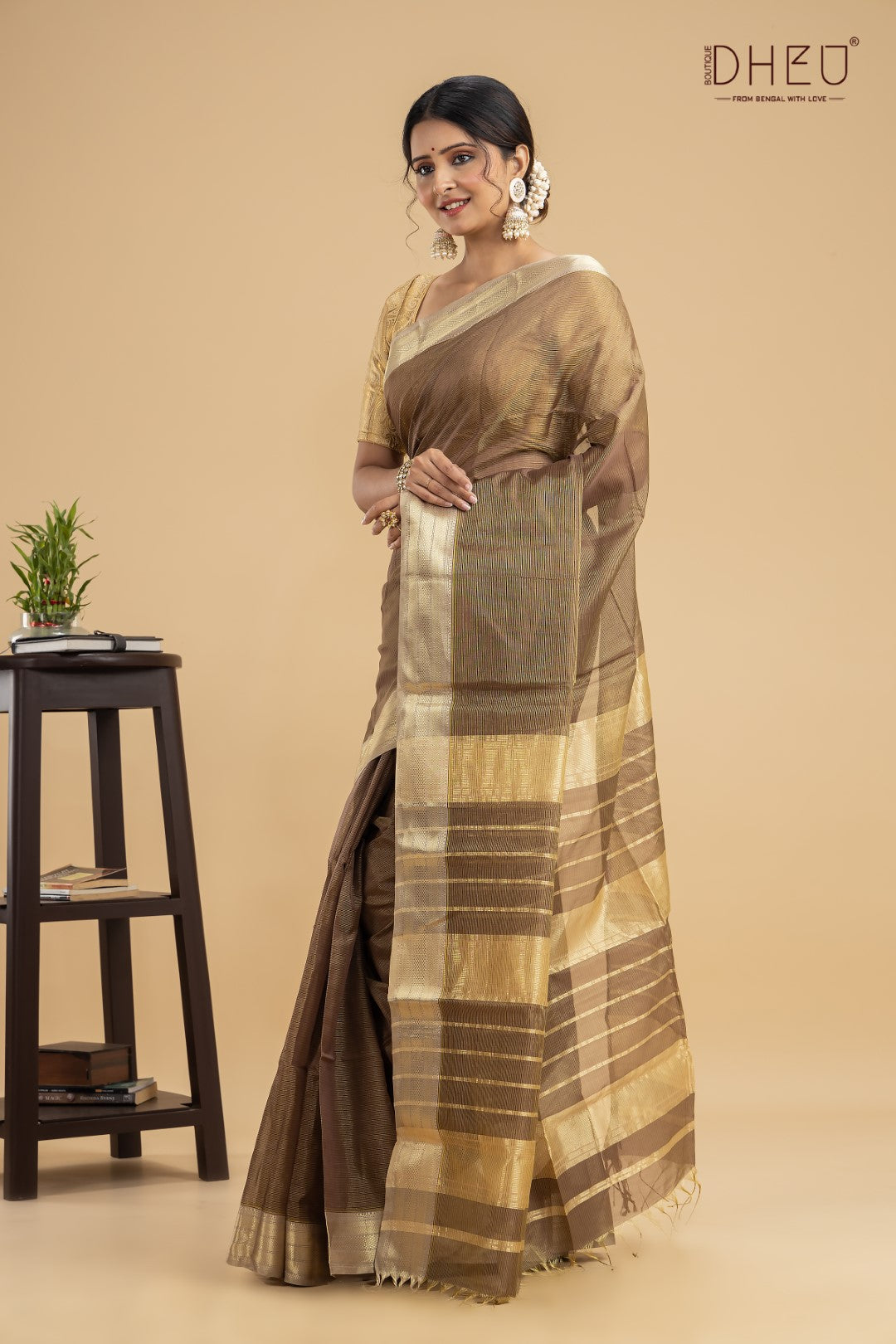 Pastel Brown Chanderi Silk Saree