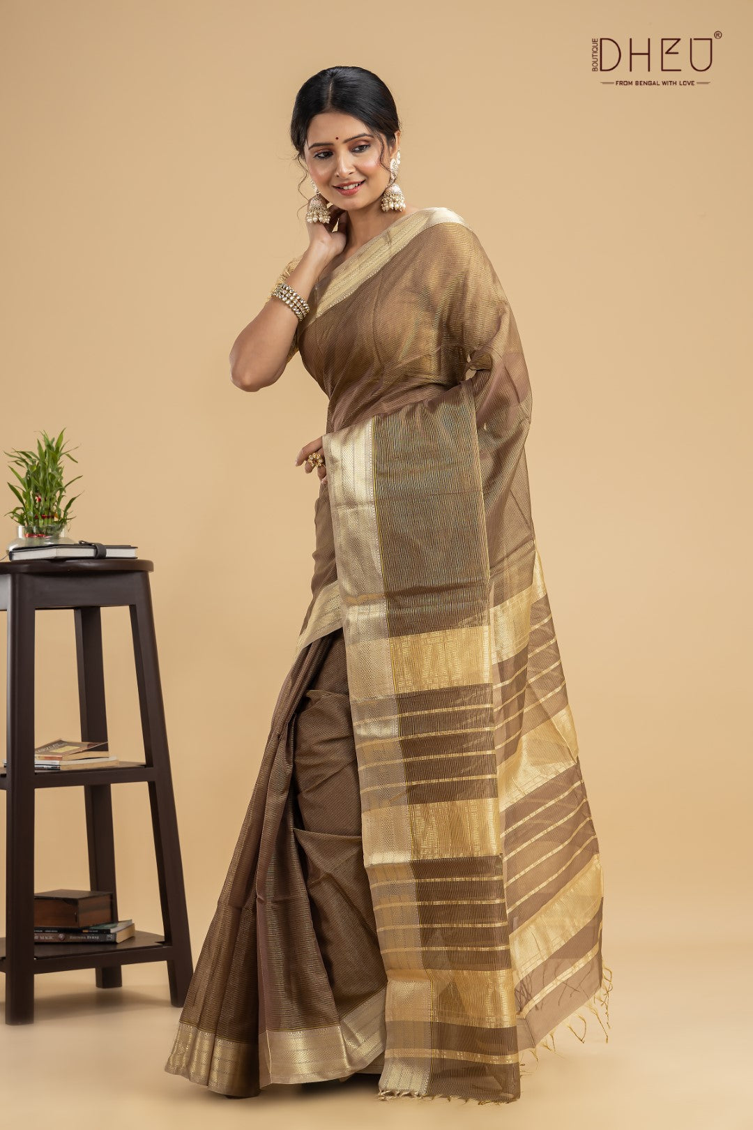 Pastel Brown Chanderi Silk Saree