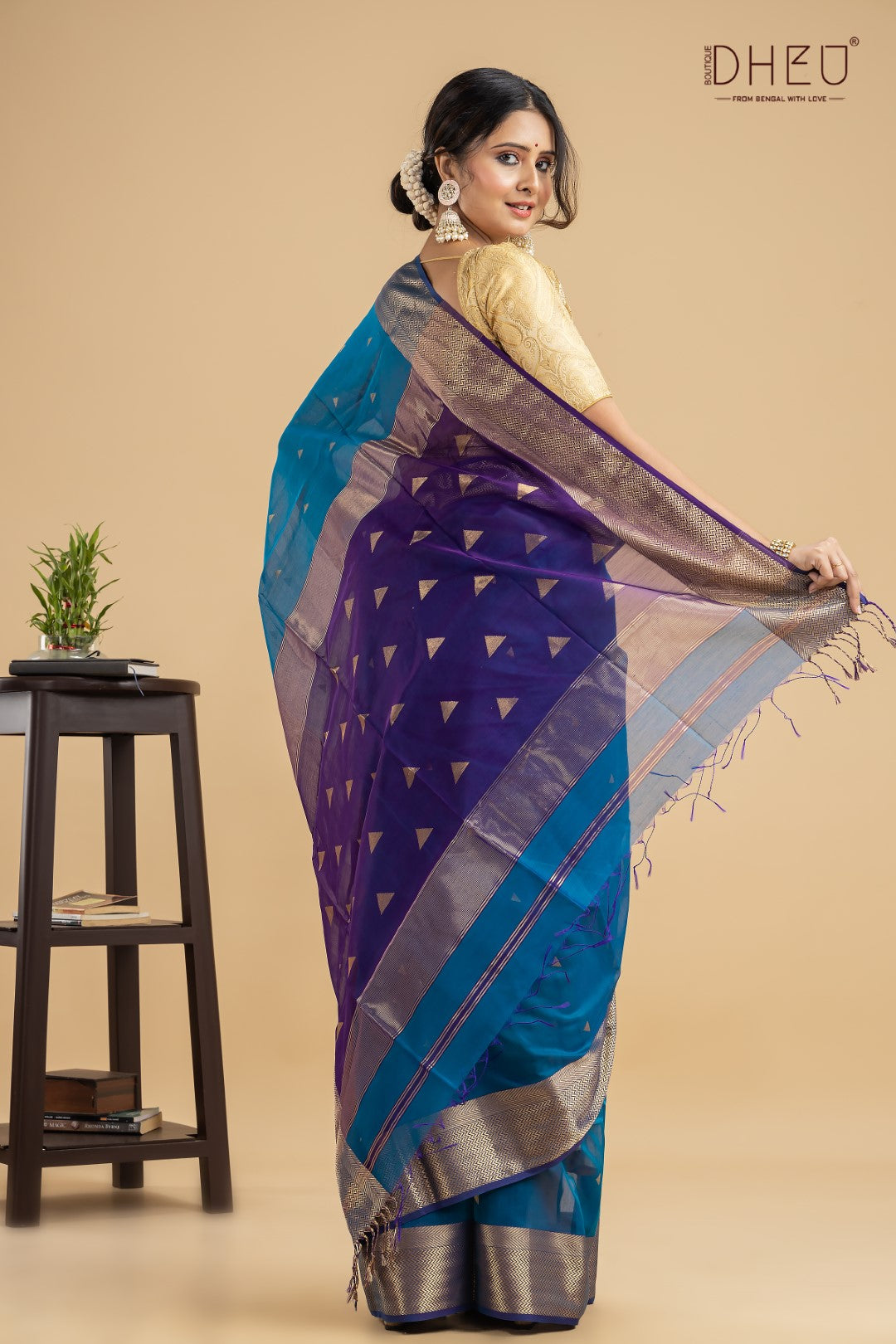 Eastern Bluebird-Maheswari Silk Saree