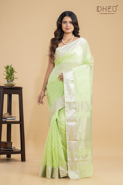 green Tanager- Maheswari Silk Saree