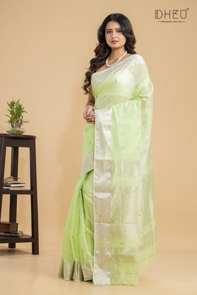 green Tanager- Maheswari Silk Saree