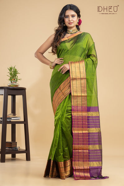 Green Broadbill- Maheshwari Silk Saree