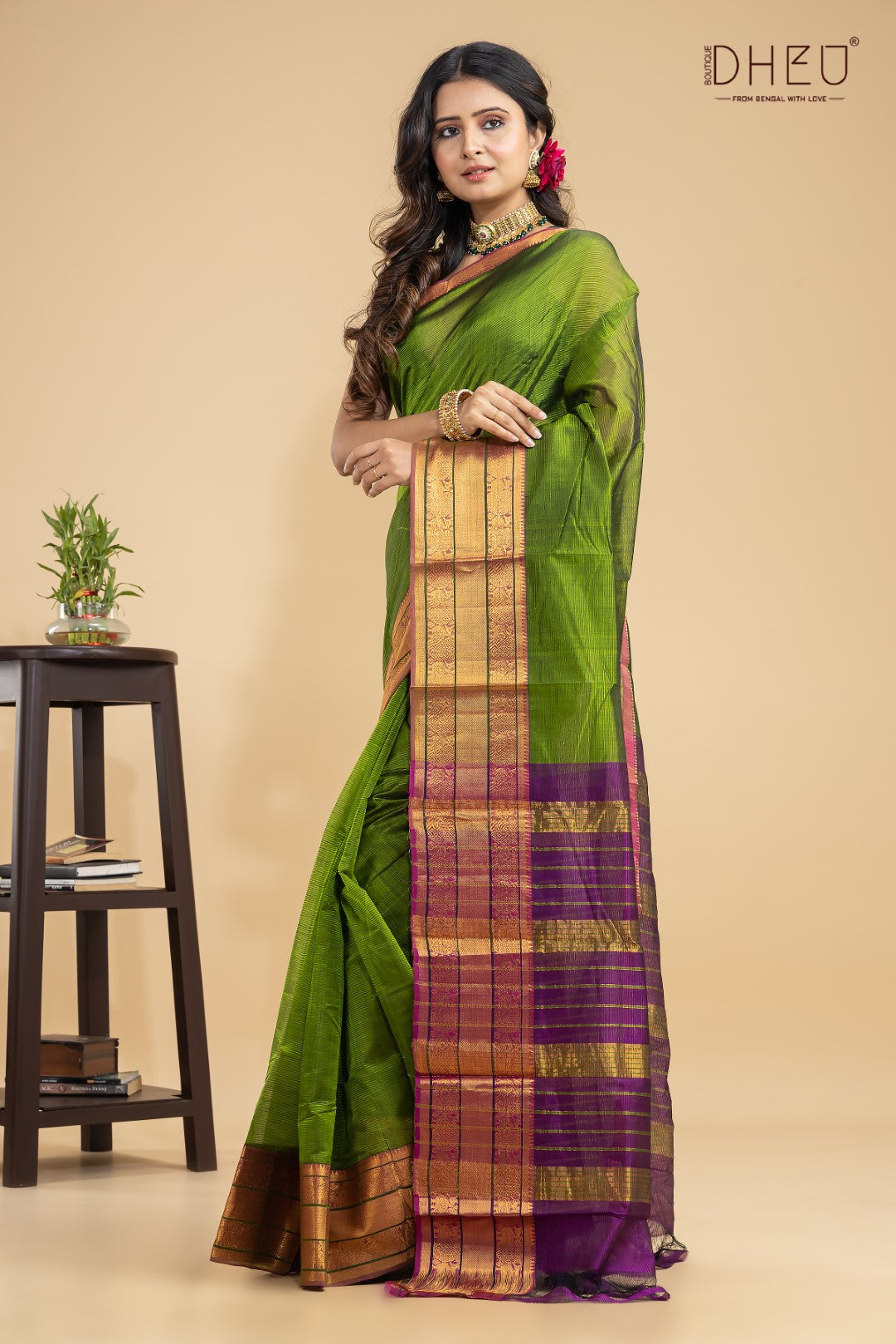 Green Broadbill- Maheshwari Silk Saree