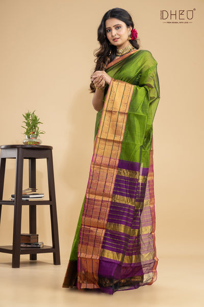 Green Broadbill- Maheshwari Silk Saree