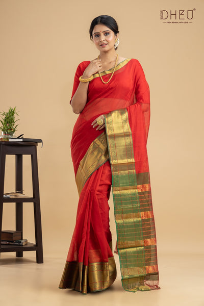 Scarlet tanager-Maheswari Silk Saree