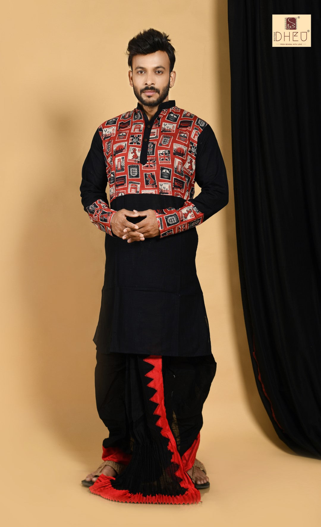 Sophisticate black kurta with black designer dhoti from dheu.in