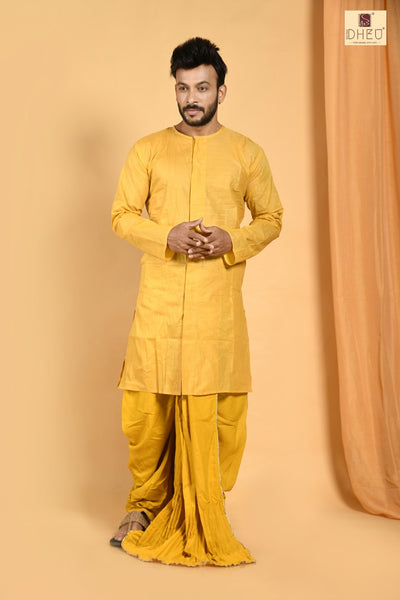 Sophisticate yellow kurta with designer yellow dhoti only at dheu.in