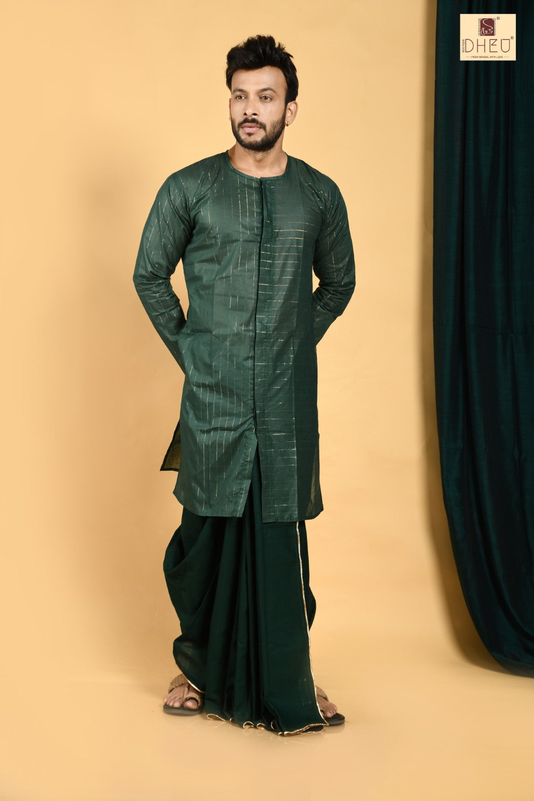 Perfect green kurta with green ready to wear dhoti from dheu.in