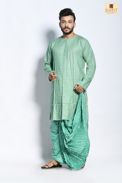 Elegant pista green kurta with green ready to wear dhoti from dheu.in